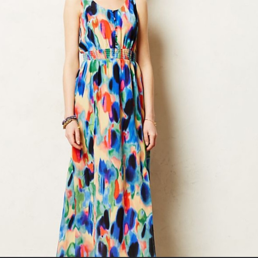 Anthropologie Multicolor Abstract Print Maxi Dress